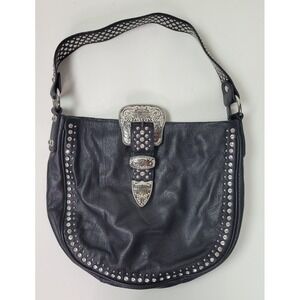 Harley Davidson Black Leather Studded‎ Rhinestone Hobo Purse Bag